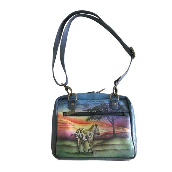 Anuschka Genuine Leather Hand-Painted Crossbody Bag with Zebra Sunset Design - Picture 4 of 16